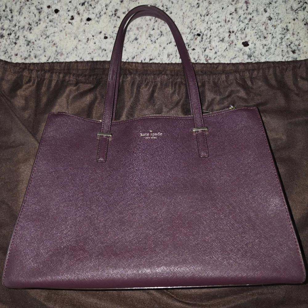 kate spade deep plum Saffiano leather satchel with gold hardware